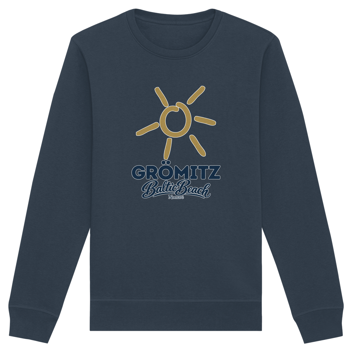 Unisex Sweatshirt Grömitz Sonne Baltic Beach in India Ink Grey – Frontdruck mit goldener Sonne, Shirtigo-Originalmockup 9