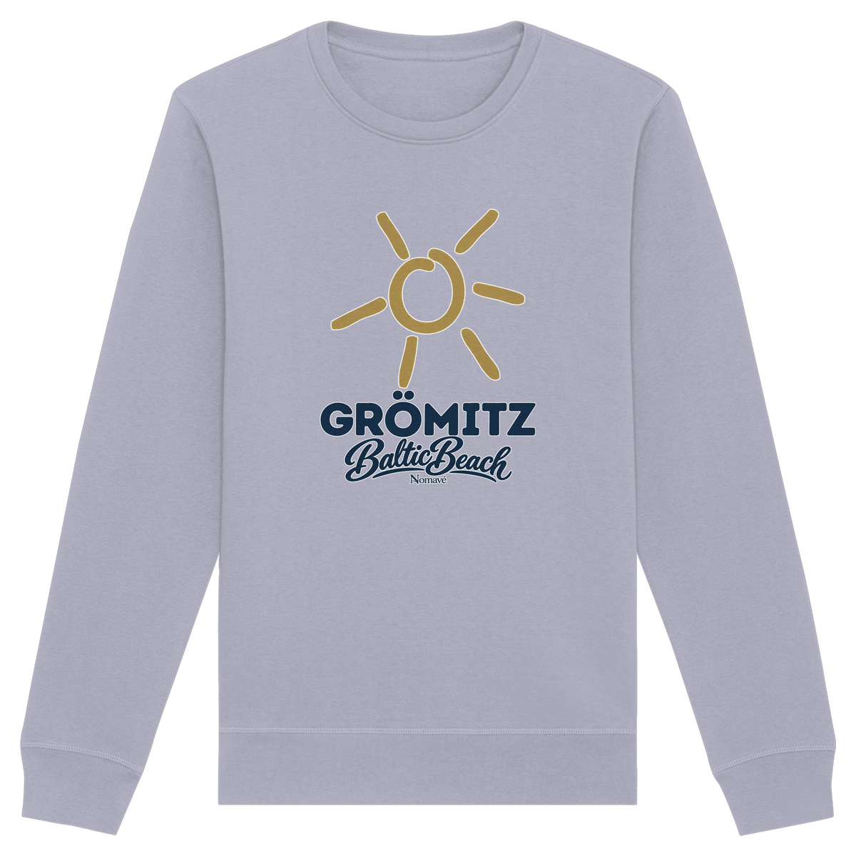 Unisex Sweatshirt Grömitz Sonne Baltic Beach in Serene Blue – Frontdruck mit goldener Sonne, Shirtigo-Originalmockup 6