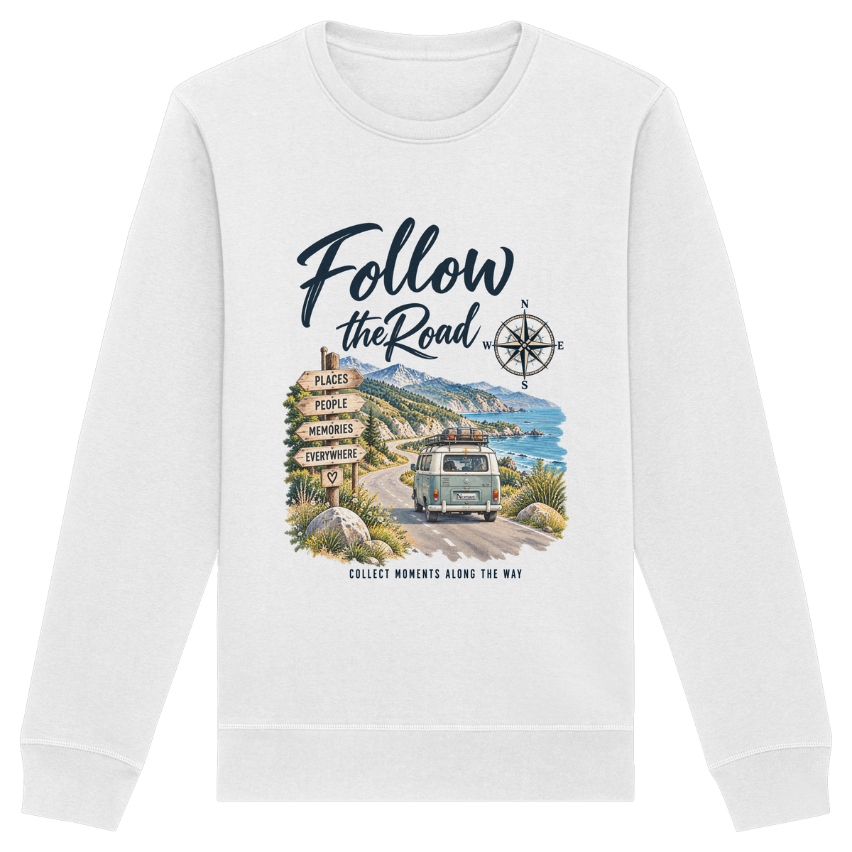 Follow the Road – Vanlife – Bio Unisex Sweatshirt – Frontprint