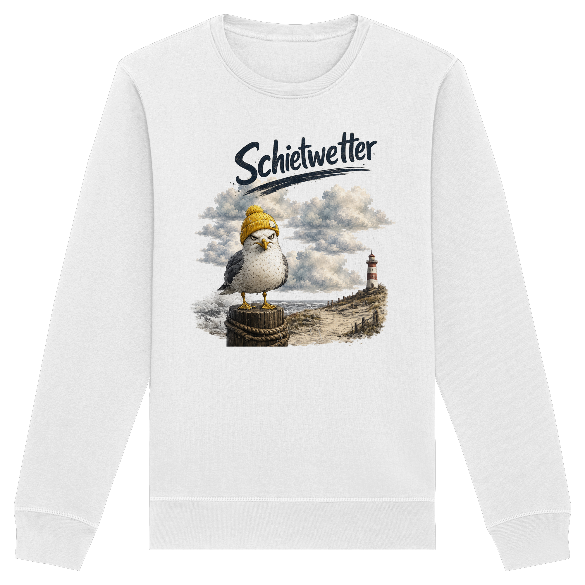 Möwe - Schietwetter - Ostsee - Leuchtturm - Maritimes Küsten Motiv - Für Ostsee und Nordsee - Fans - Organic Basic Unisex Sweatshirt