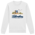Bio-Unisex-Sweatshirt Kühlungsborn – Strandkorb & Ostsee in White, Shirtigo-Originalmockup der Vorderseite mit Strandkorbmotiv.