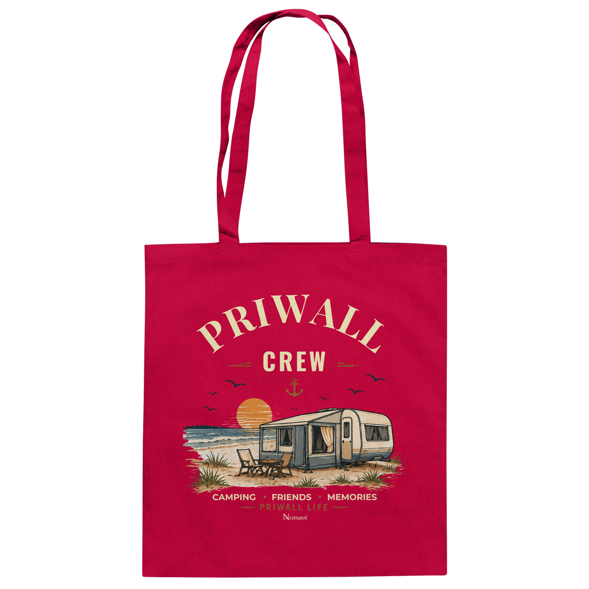 Bio-Baumwolltasche in Classic Red mit korrigiertem Priwall-Crew-Motiv – Vorderansicht