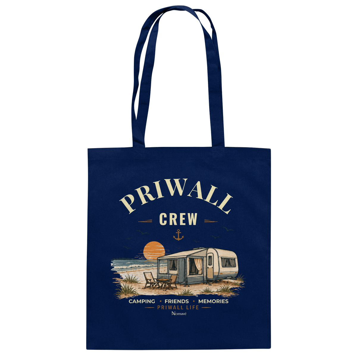 Bio-Baumwolltasche in French Navy mit korrigiertem Priwall-Crew-Motiv – Vorderansicht