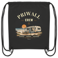 Schwarzer Bio Gym-Bag mit korrigiertem Priwall-Crew-Motiv – klare Produktansicht