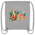 Timmendorfer Strand – Surf Vibes – Gym-Bag in Heather Grey mit Surfboard- und Hibiskusmotiv – Shirtigo-Katalogansicht.