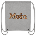 Original-Shirtigo-Mockup: Gym-Bag aus recyceltem Canvas in Heather Grey mit „Moin“ im Karamell-Leoprint auf der Vorderseite