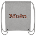 Gym-Bag Heather Grey, bedruckte Seite mit Moin Leo Blush Pink und Kordelzug.