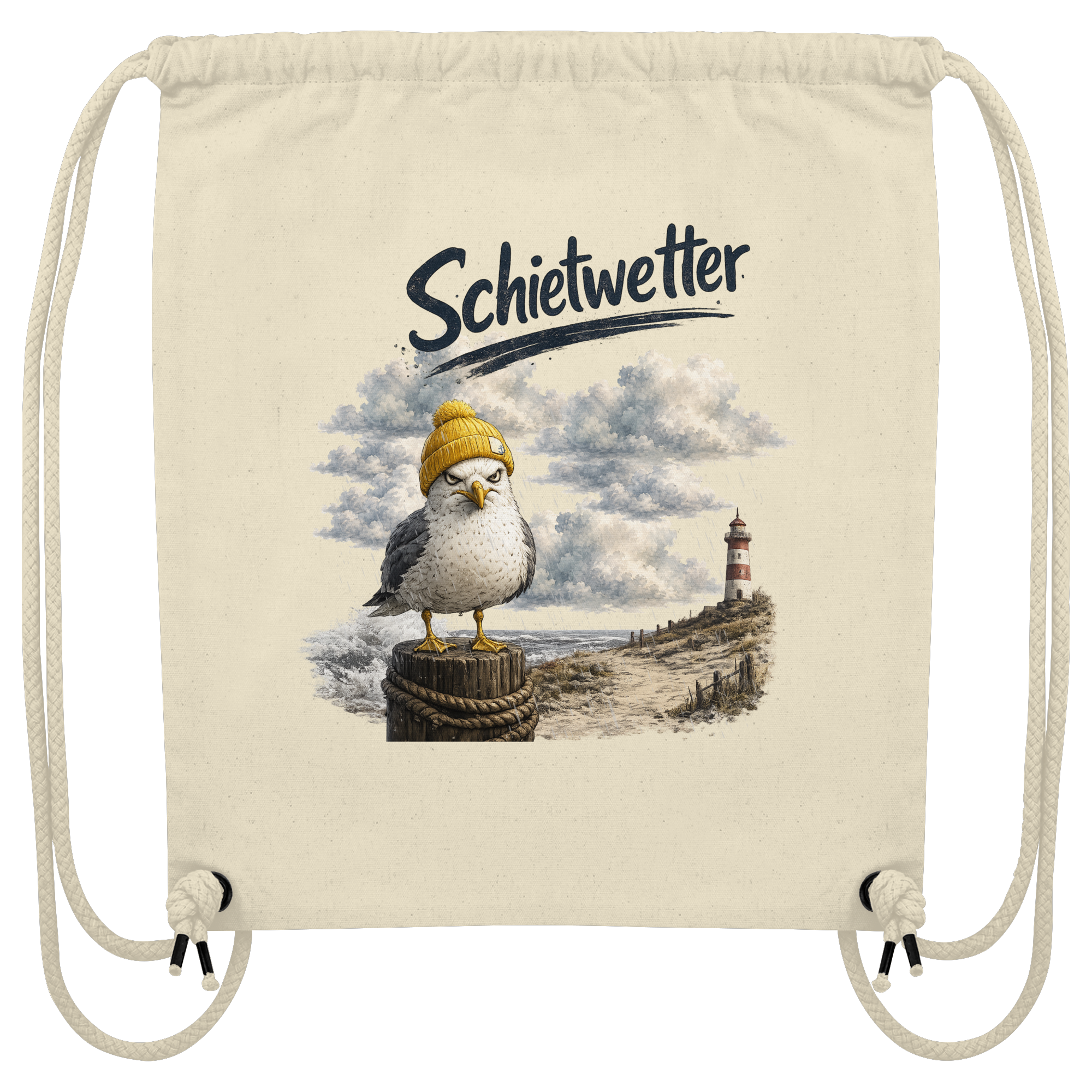 Möwe - Schietwetter - Ostsee - Leuchtturm - Maritimes Küsten Motiv - Für Ostsee und Nordsee - Fans - Organic Gym-Bag