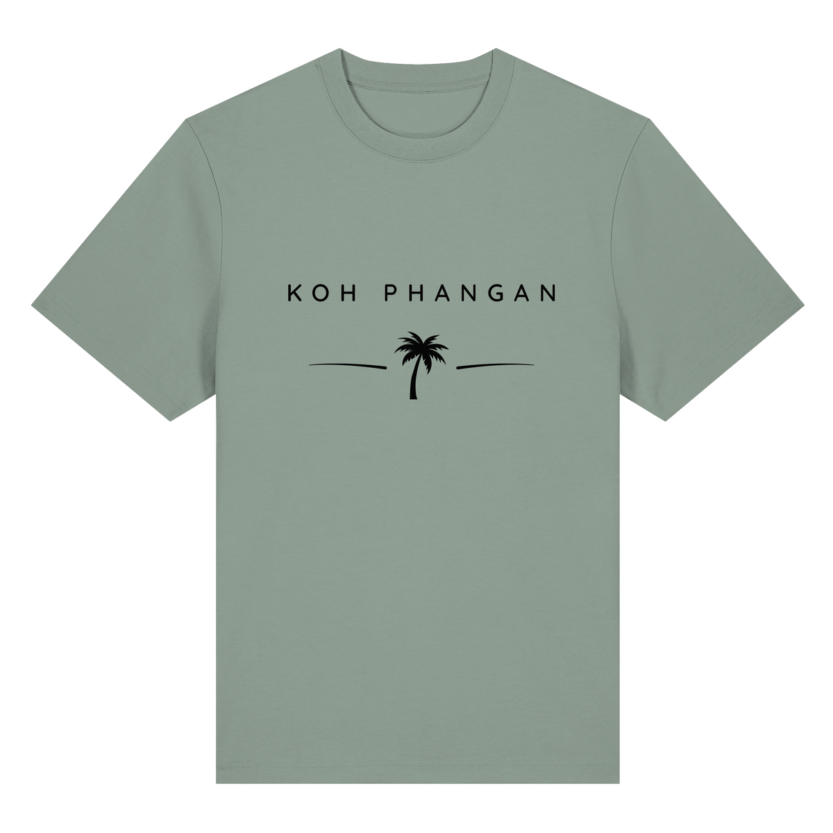 Frontansicht des Bio Heavy T-Shirt in Aloe mit Koh Phangan Minimal Palm Frontprint