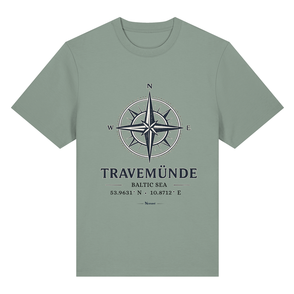 Travemünde Windrose – Bio-Heavy T-Shirt – Helle Edition Frontprint