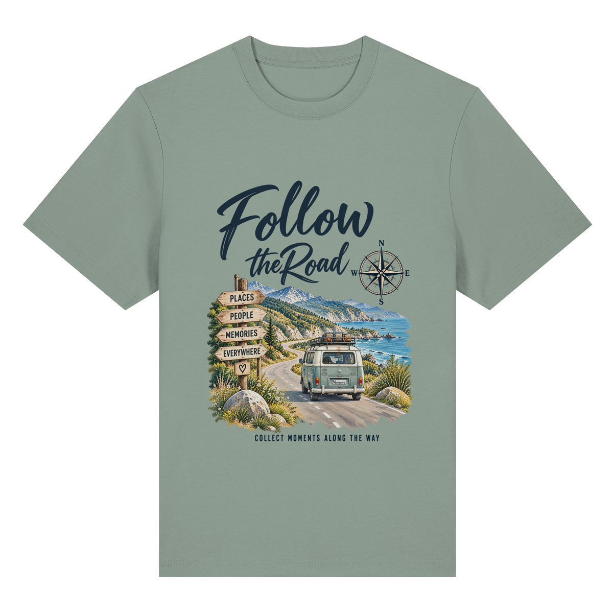 Follow the Road – Vanlife – Bio Heavy T-Shirt – Frontprint