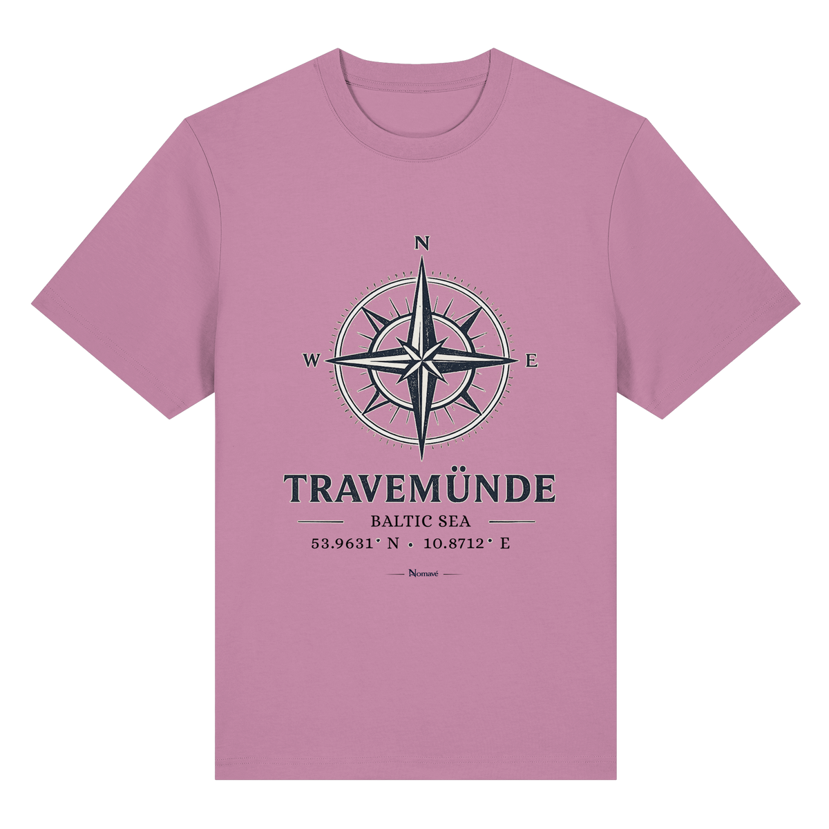 Travemünde Windrose – Bio-Heavy T-Shirt – Helle Edition Frontprint