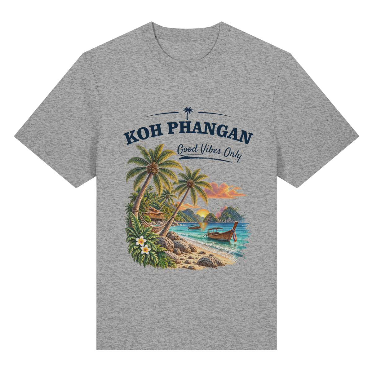 Koh Phangan Good Vibes Only – Bio Heavy T-Shirt – Original-Mockup organic heavy shirt heather grey mit Frontprint