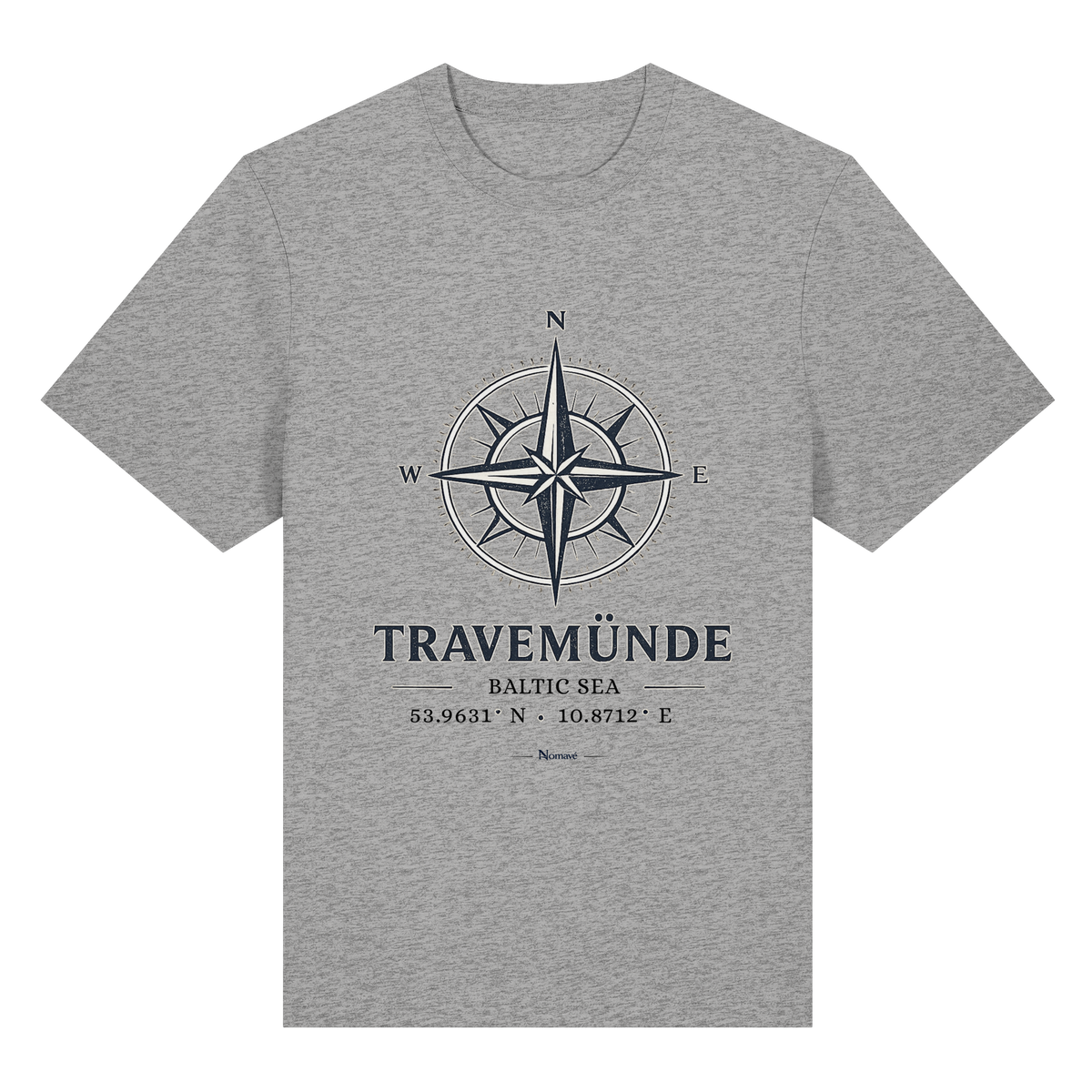 Travemünde Windrose – Bio-Heavy T-Shirt – Helle Edition Frontprint