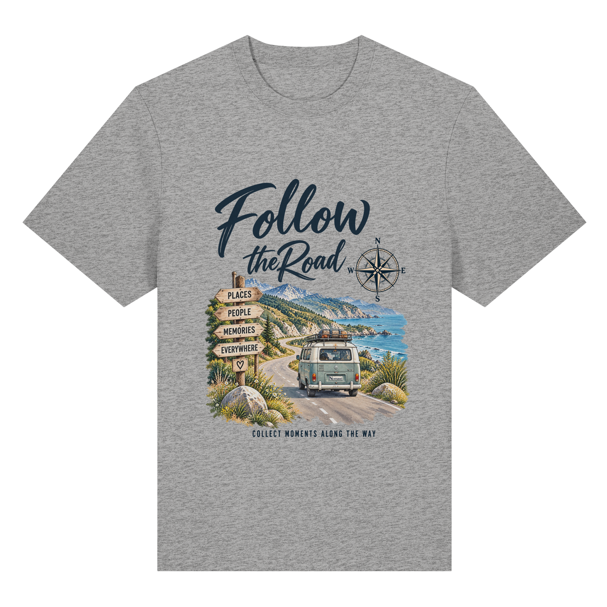 Follow the Road – Vanlife – Bio Heavy T-Shirt – Frontprint
