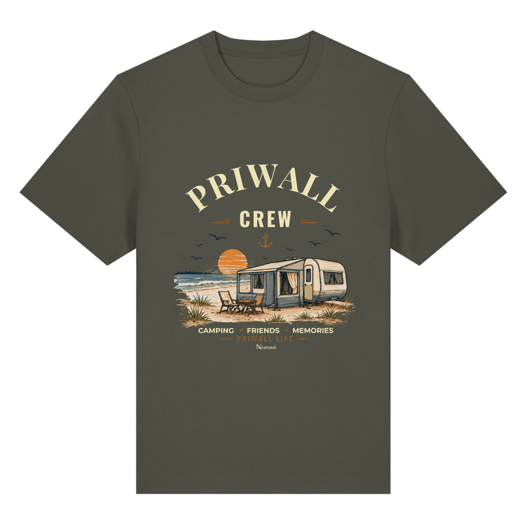 Bio-Heavy Shirt in Khaki mit korrigiertem Priwall-Crew-Motiv der Dark Edition – Vorderansicht