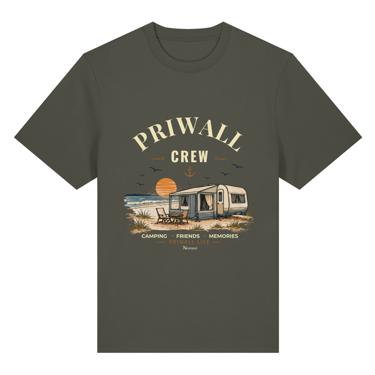 Bio-Heavy Shirt in Khaki mit korrigiertem Priwall-Crew-Motiv der Dark Edition – Vorderansicht