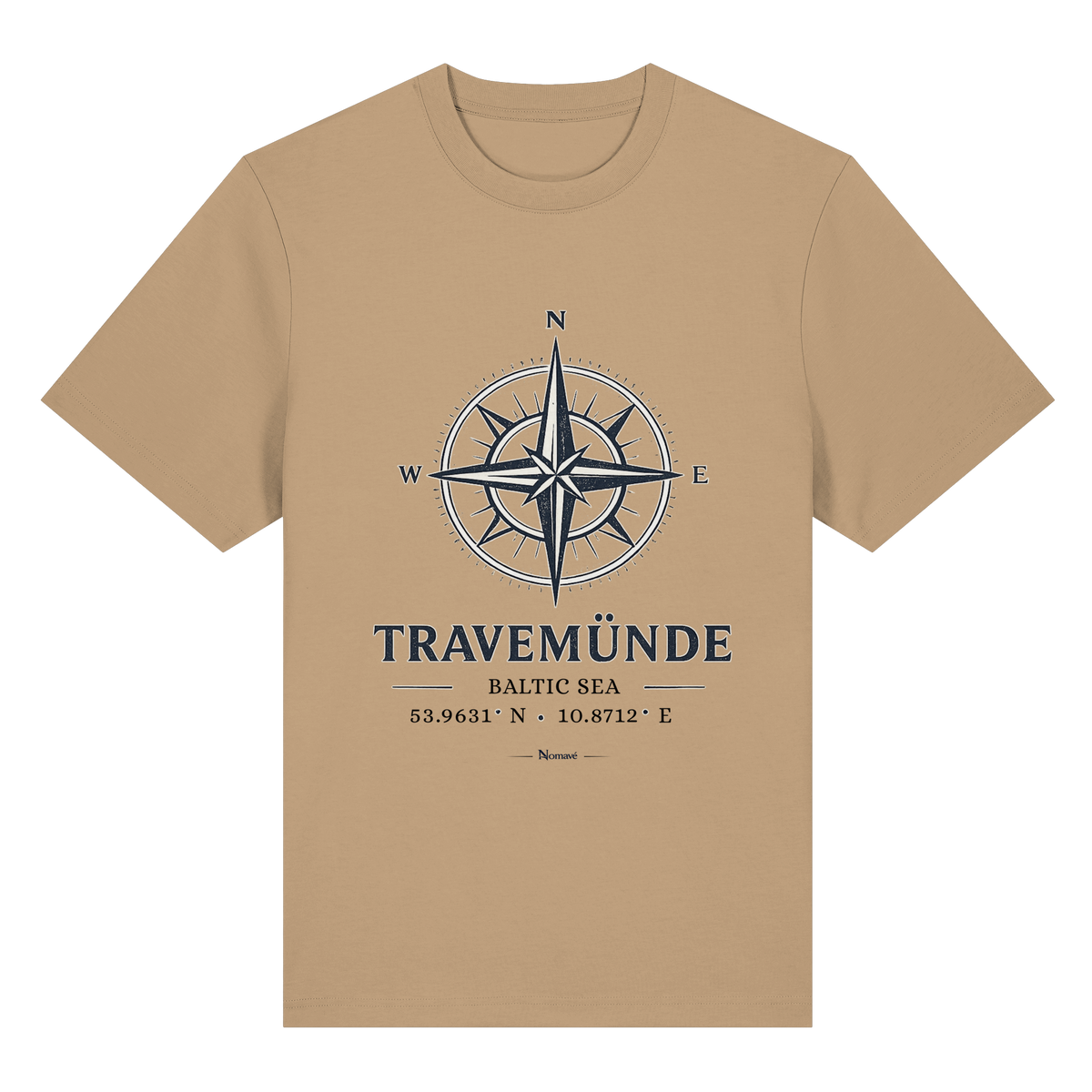 Travemünde Windrose – Bio-Heavy T-Shirt – Helle Edition Frontprint