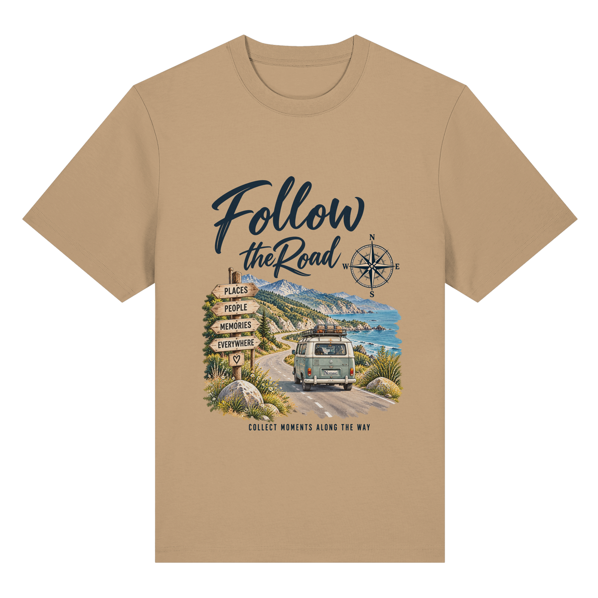 Follow the Road – Vanlife – Bio Heavy T-Shirt – Frontprint