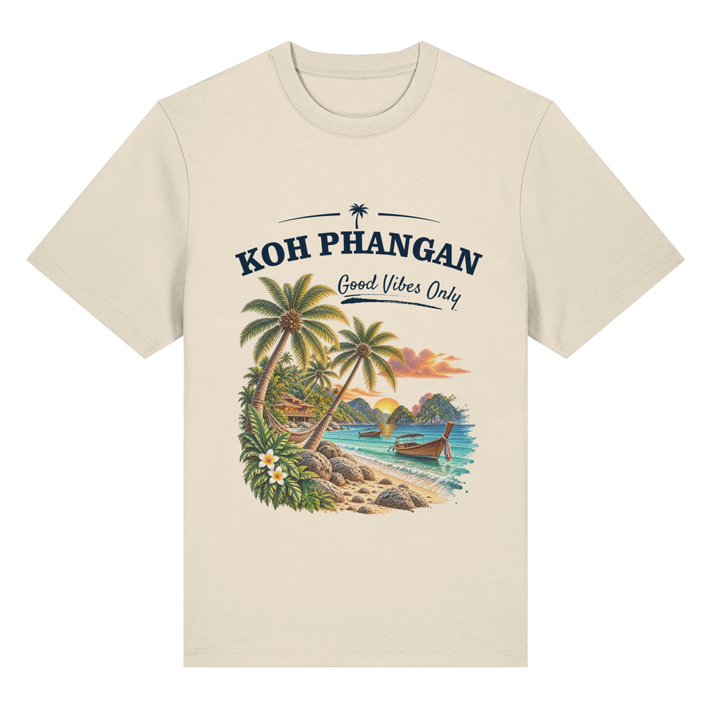 Koh Phangan Good Vibes Only – Bio Heavy T-Shirt – Original-Mockup organic heavy shirt natural raw mit Frontprint