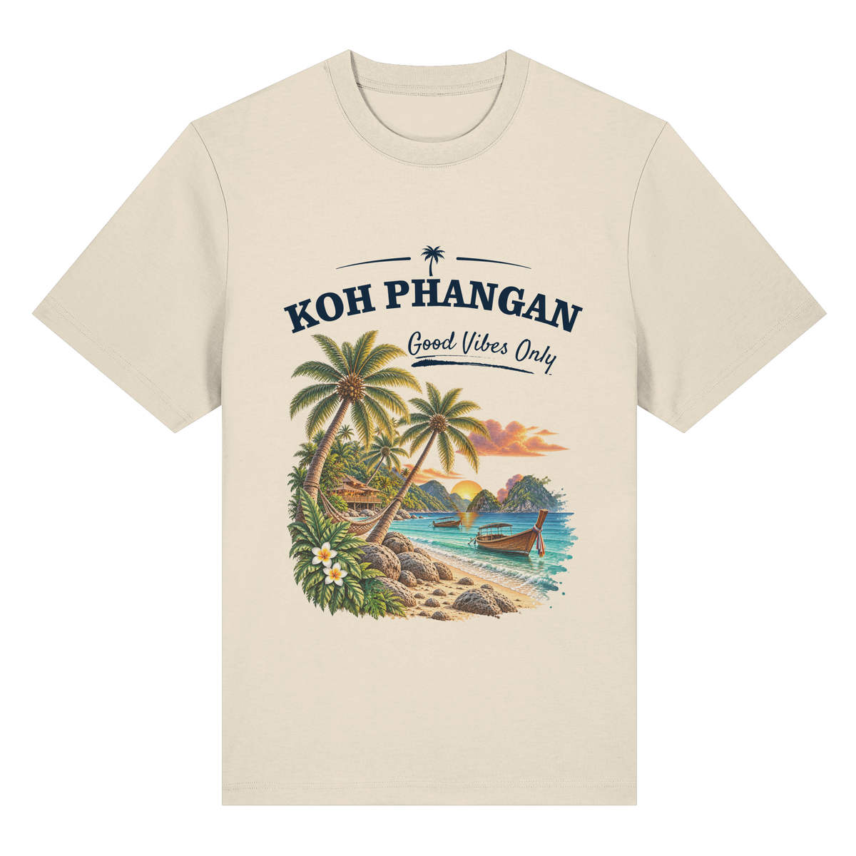 Koh Phangan Good Vibes Only – Bio Heavy T-Shirt – Original-Mockup organic heavy shirt natural raw mit Frontprint