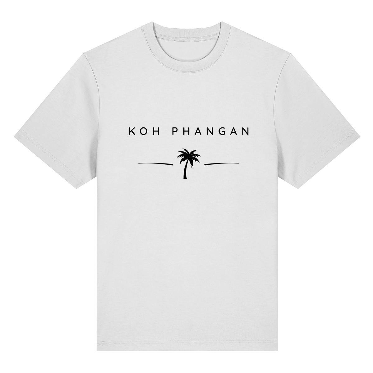 Frontansicht des Bio Heavy T-Shirt in White mit Koh Phangan Minimal Palm Frontprint