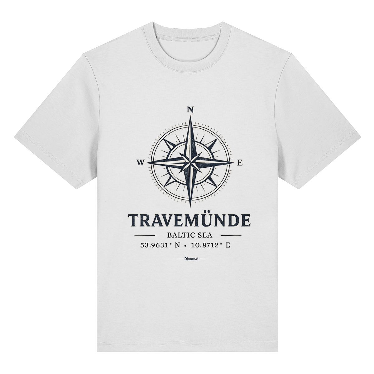 Travemünde Windrose – Bio-Heavy T-Shirt – Helle Edition Frontprint
