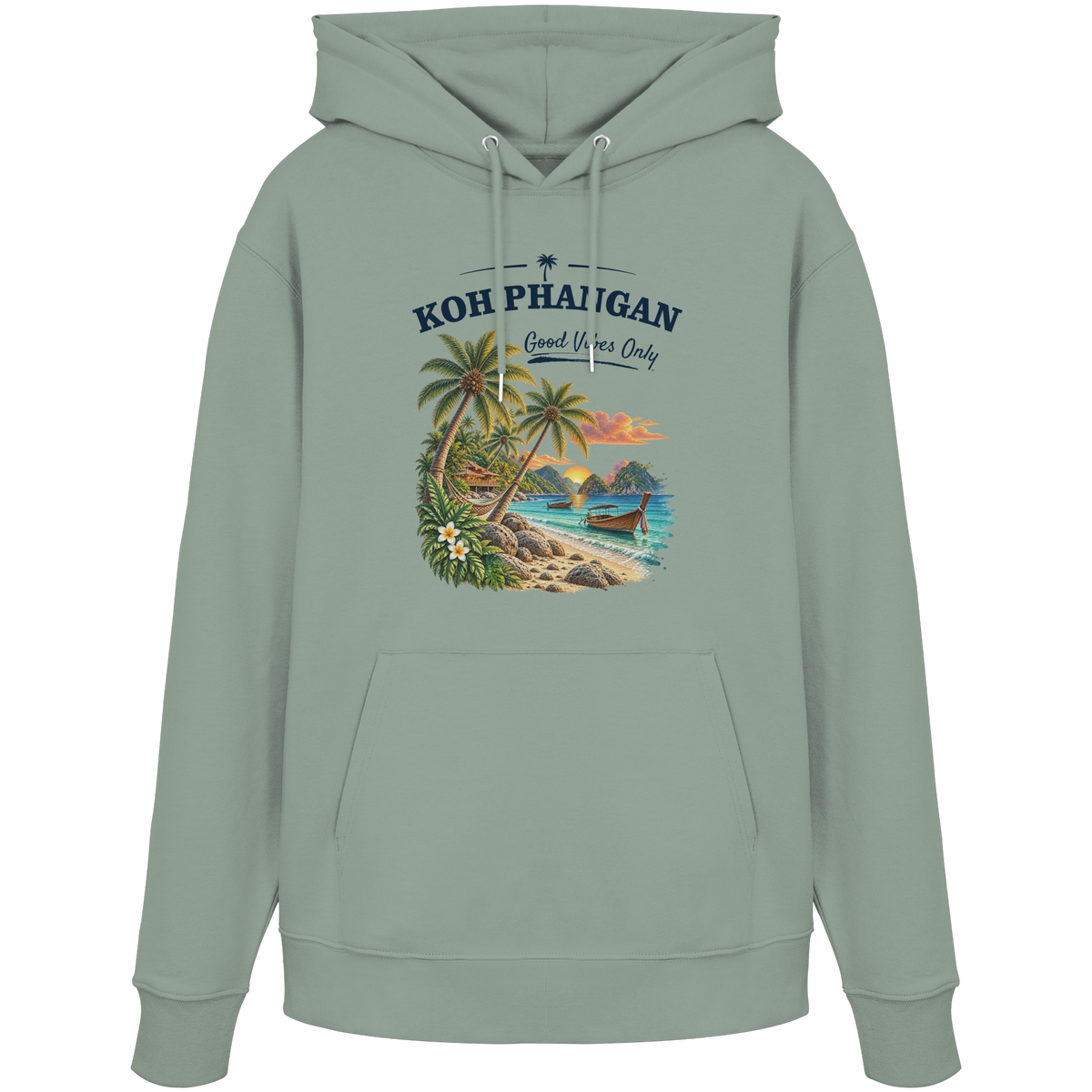 Koh Phangan Good Vibes Only – Bio Hoodie – Original-Mockup organic hoodie aloe mit Frontprint