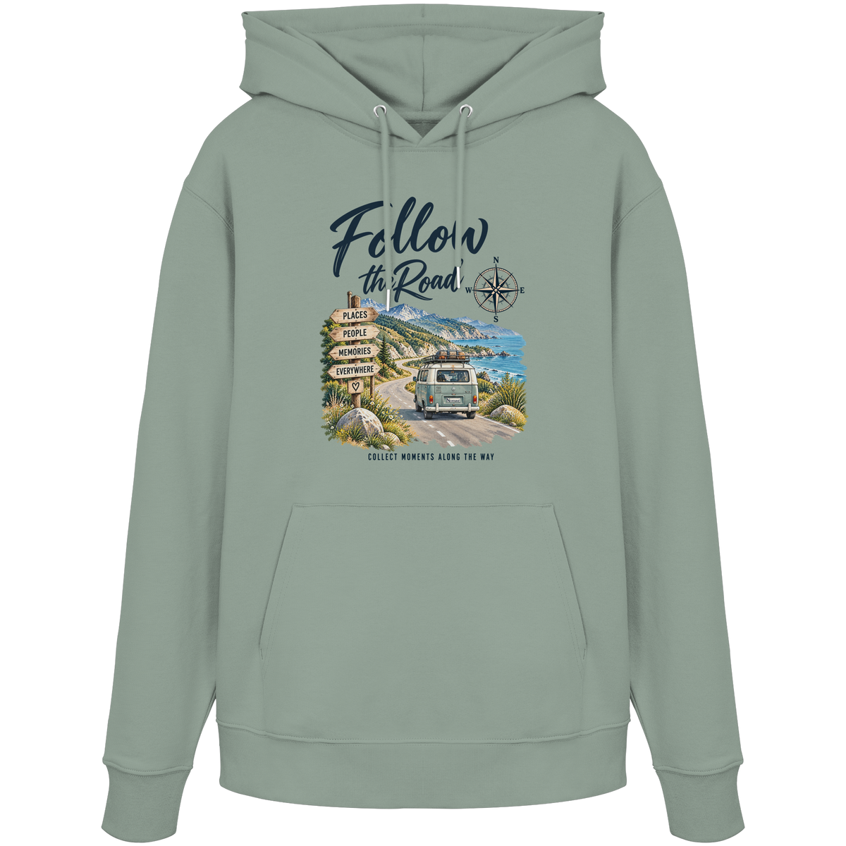 Follow the Road – Vanlife – Bio Hoodie – Frontprint