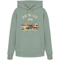 Bio Hoodie Kapuzenpullover in Aloe mit korrigiertem Priwall-Crew-Motiv der Dark Edition – Vorderansicht