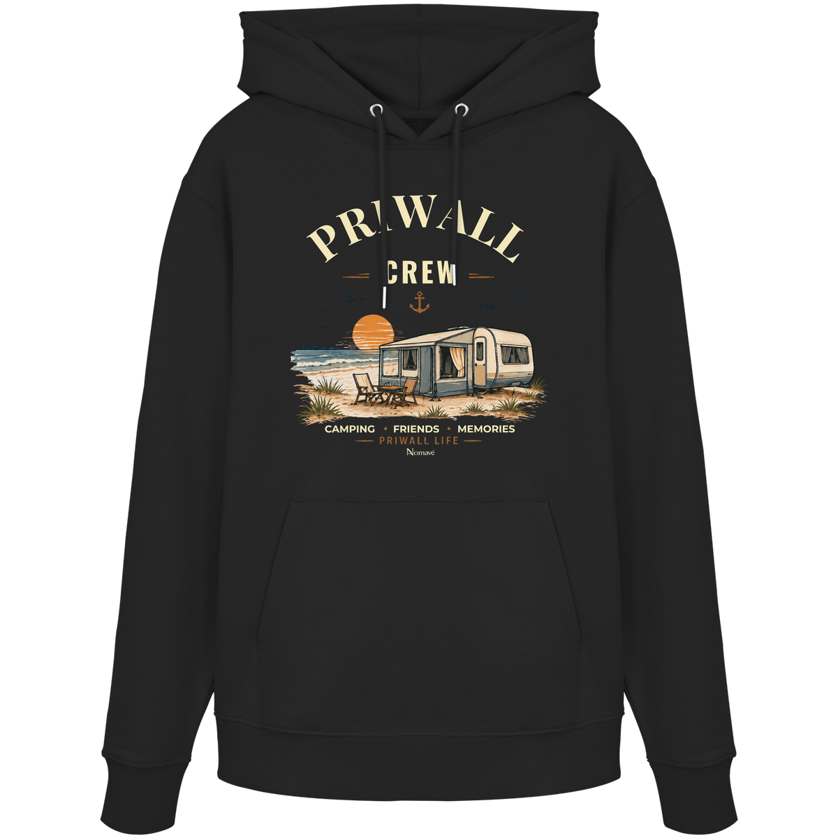 Bio Hoodie Kapuzenpullover in Black mit korrigiertem Priwall-Crew-Motiv der Dark Edition – Vorderansicht