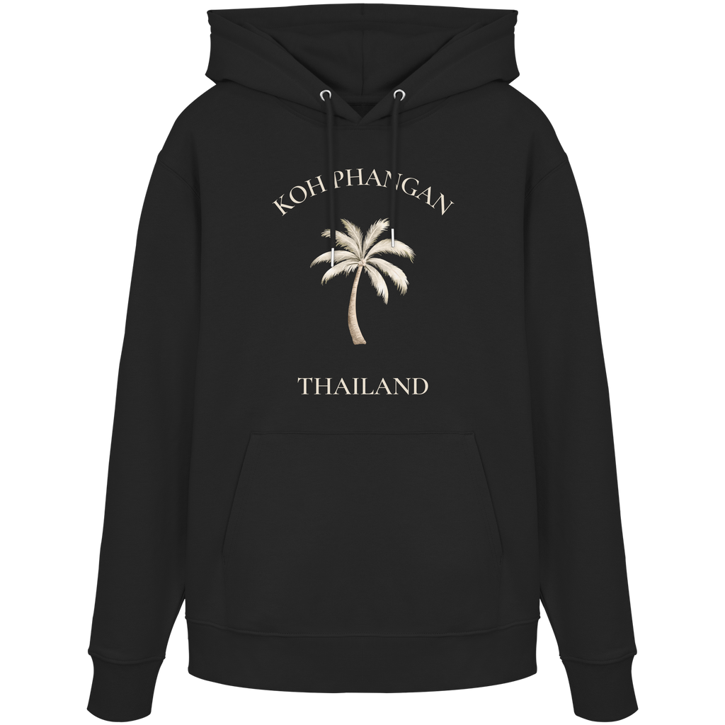 Bio Hoodie in Black mit Koh Phangan Mini Palm Frontprint – Original-Shirtigo-Mockup
