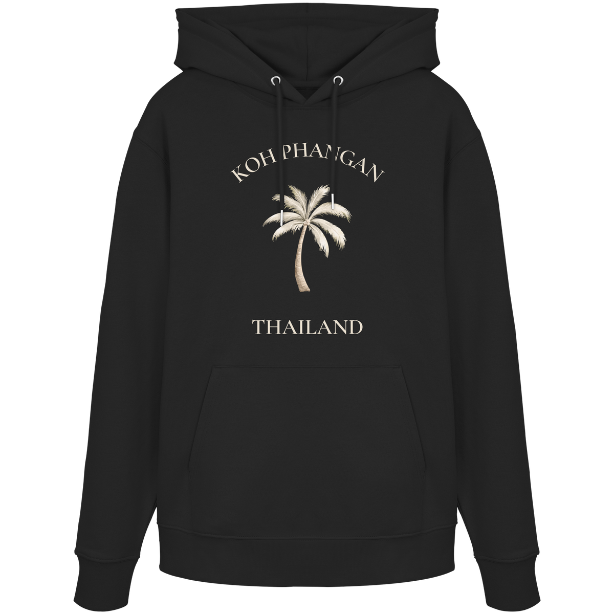 Bio Hoodie in Black mit Koh Phangan Mini Palm Frontprint – Original-Shirtigo-Mockup