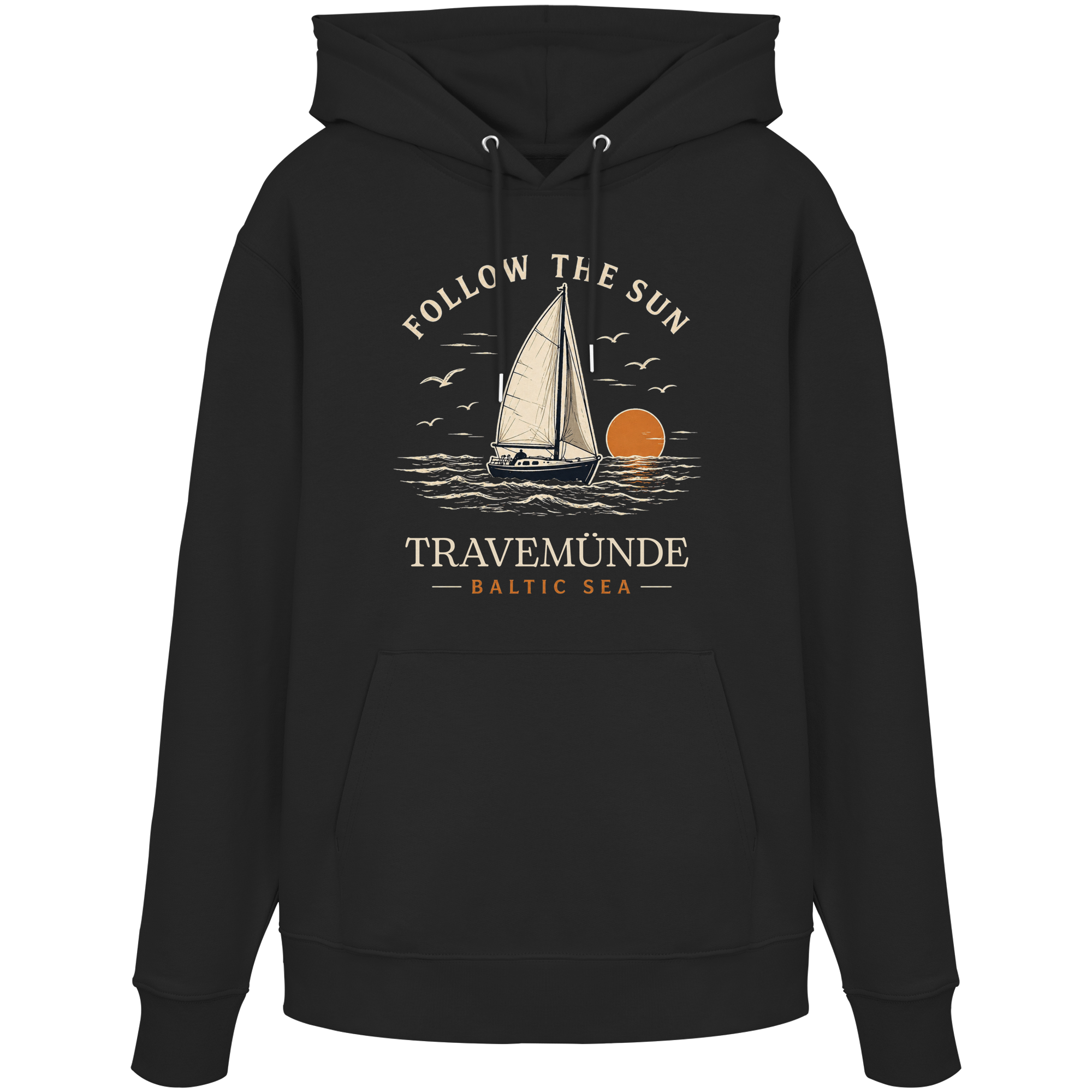 Travemünde Follow The Sun Dark Edition Hoodie aus 100 % Bio-Baumwolle