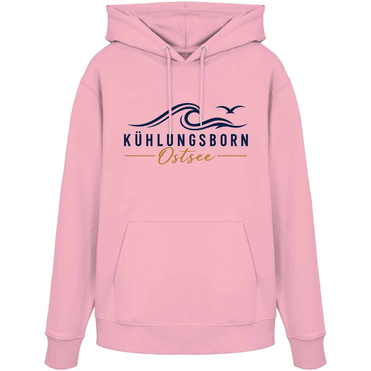 Kühlungsborn Baltic Waves Bio-Unisex-Hoodie Light Edition in Cotton Pink – originales Shirtigo-Frontmockup