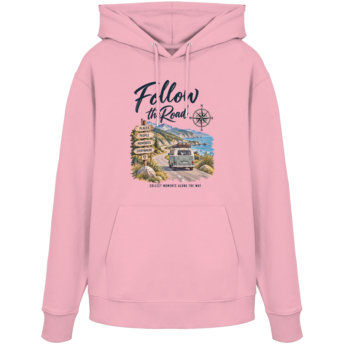Follow the Road – Vanlife – Bio Hoodie – Frontprint