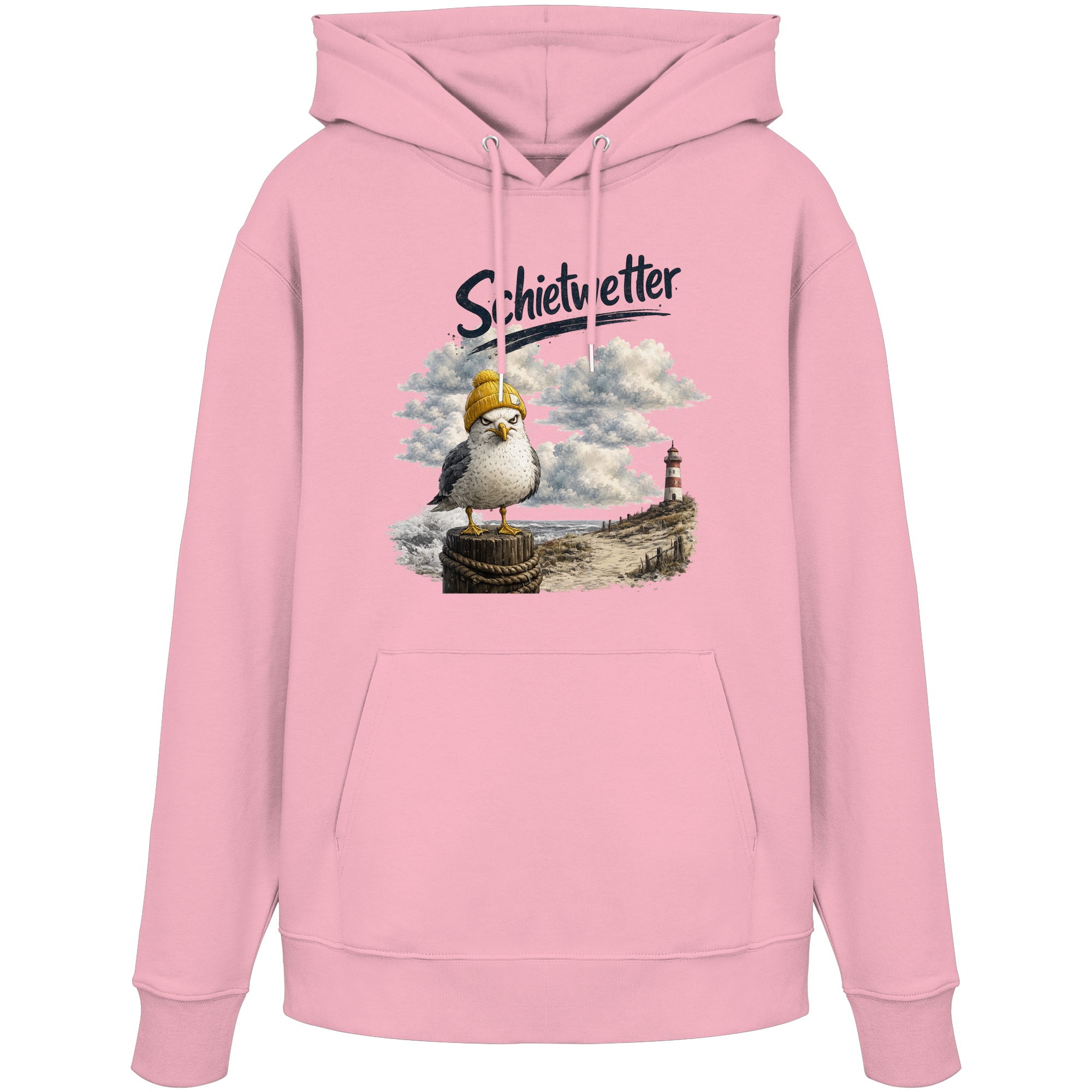Möwe - Schietwetter - Ostsee - Leuchtturm - Maritimes Küsten Motiv - Für Ostsee und Nordsee - Fans - Organic Hoodie