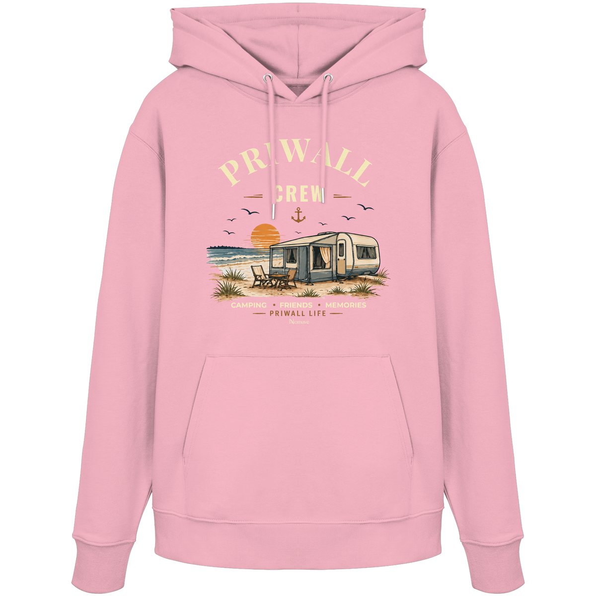 Bio Hoodie Kapuzenpullover in Cotton Pink mit korrigiertem Priwall-Crew-Motiv der Dark Edition – Vorderansicht