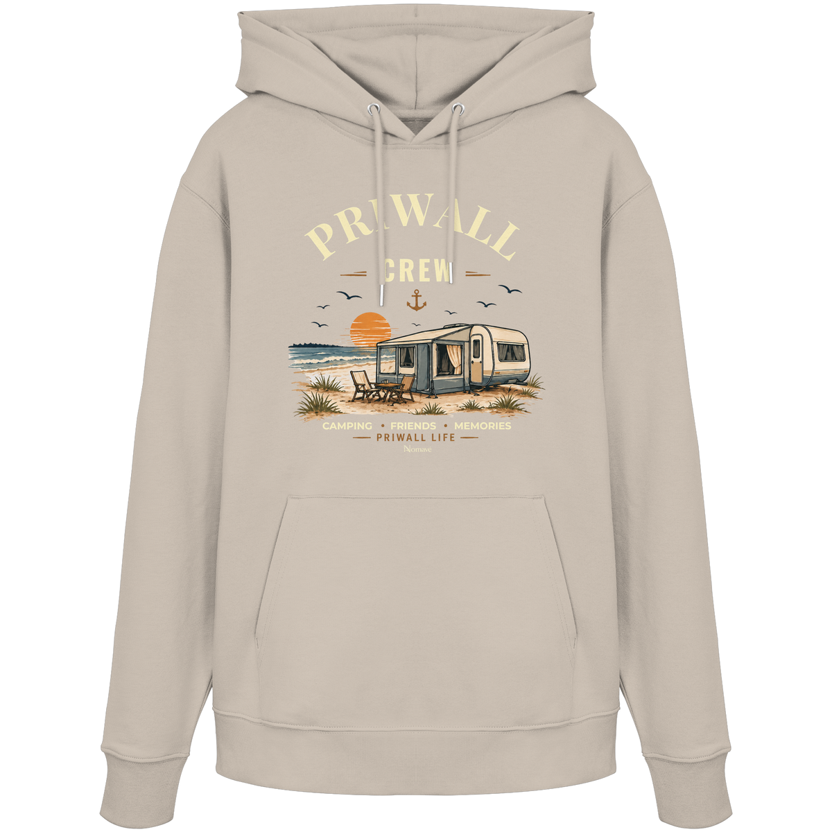 Bio Hoodie Kapuzenpullover in Desert Dust mit korrigiertem Priwall-Crew-Motiv der Dark Edition – Vorderansicht