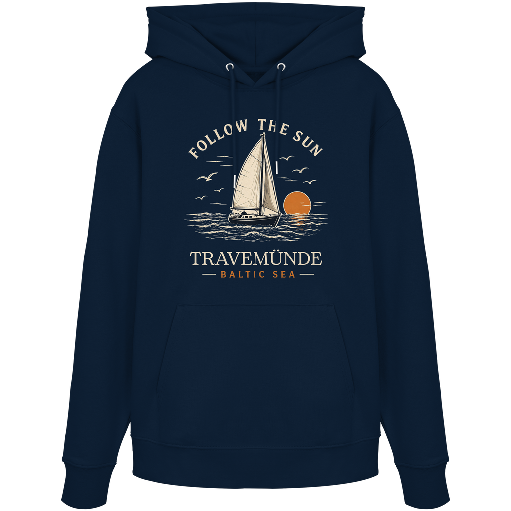 Travemünde Follow The Sun Dark Edition Hoodie aus 100 % Bio-Baumwolle
