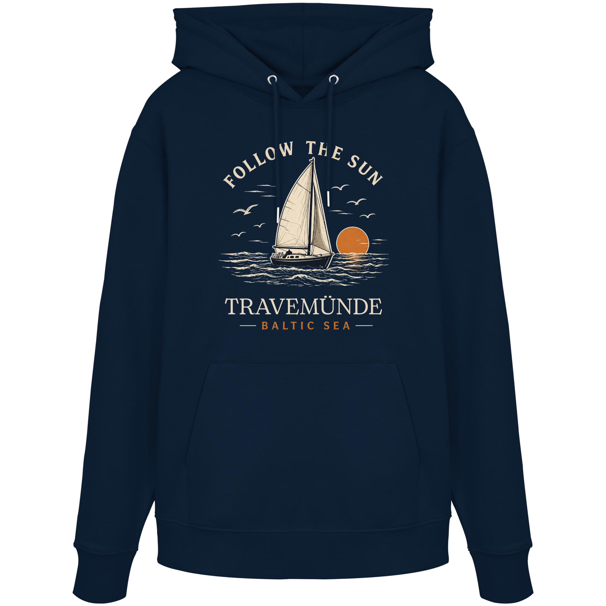 Travemünde Follow The Sun Dark Edition Hoodie aus 100 % Bio-Baumwolle