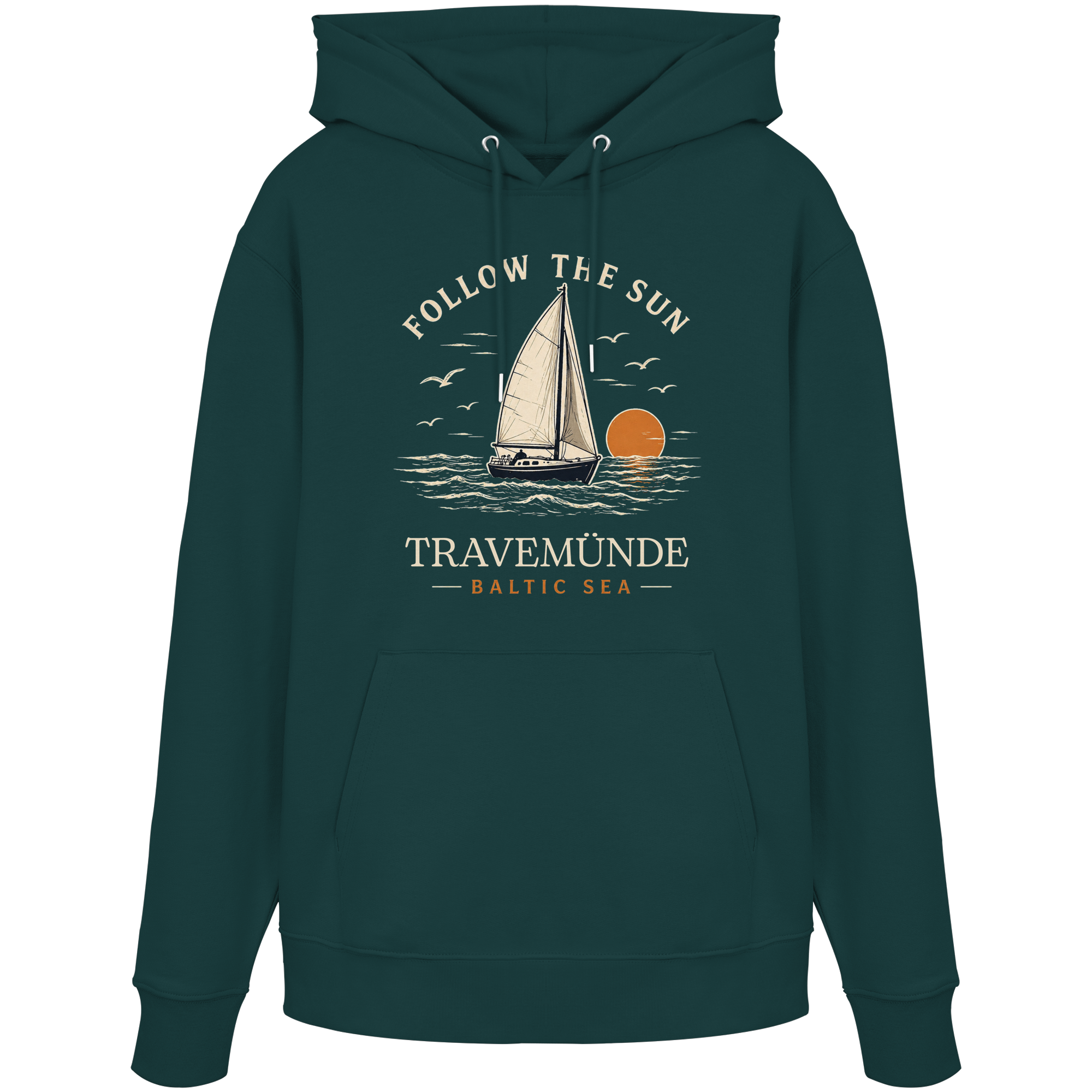 Travemünde Follow The Sun Dark Edition Hoodie aus 100 % Bio-Baumwolle