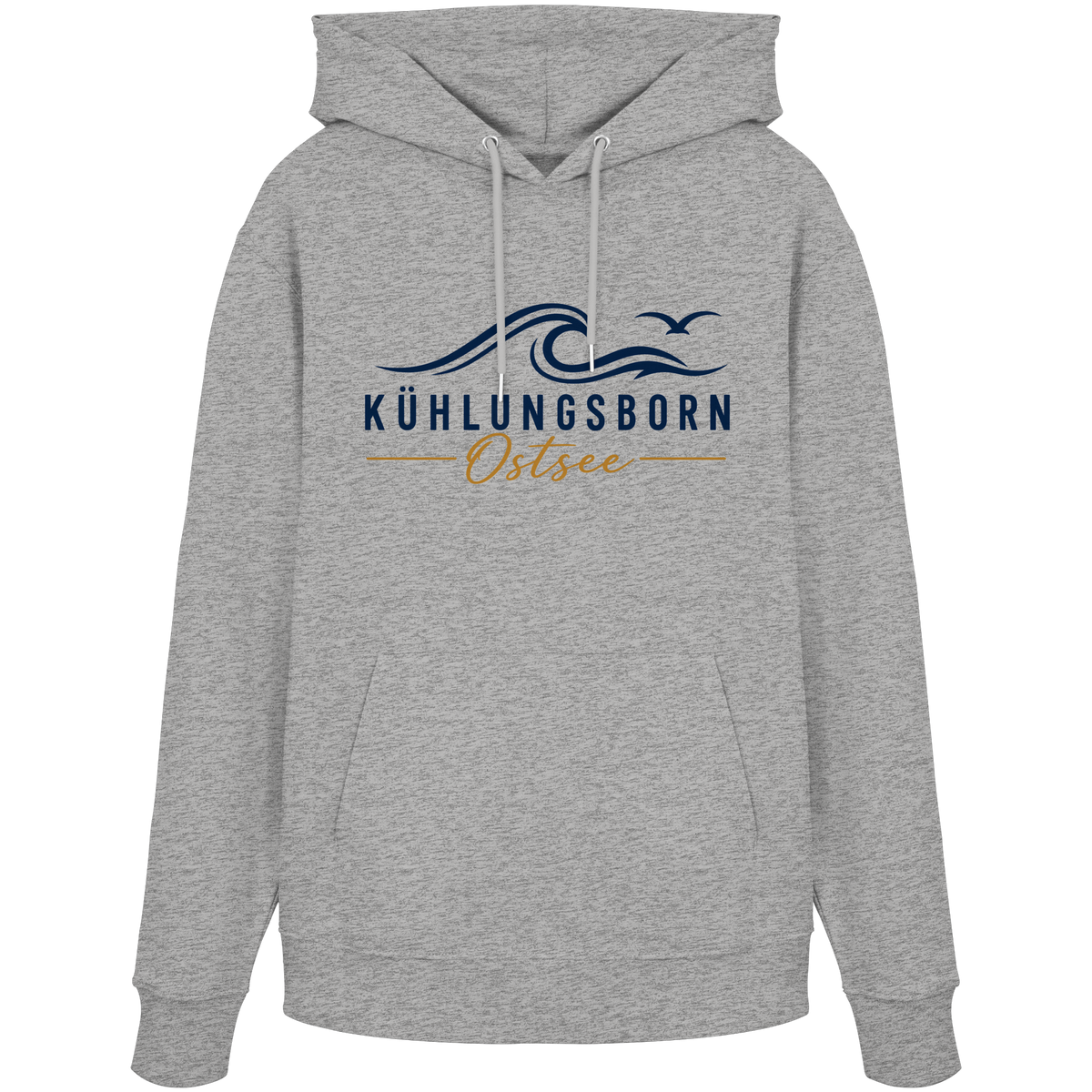 Kühlungsborn Baltic Waves Bio-Unisex-Hoodie Light Edition in Heather Grey – originales Shirtigo-Frontmockup