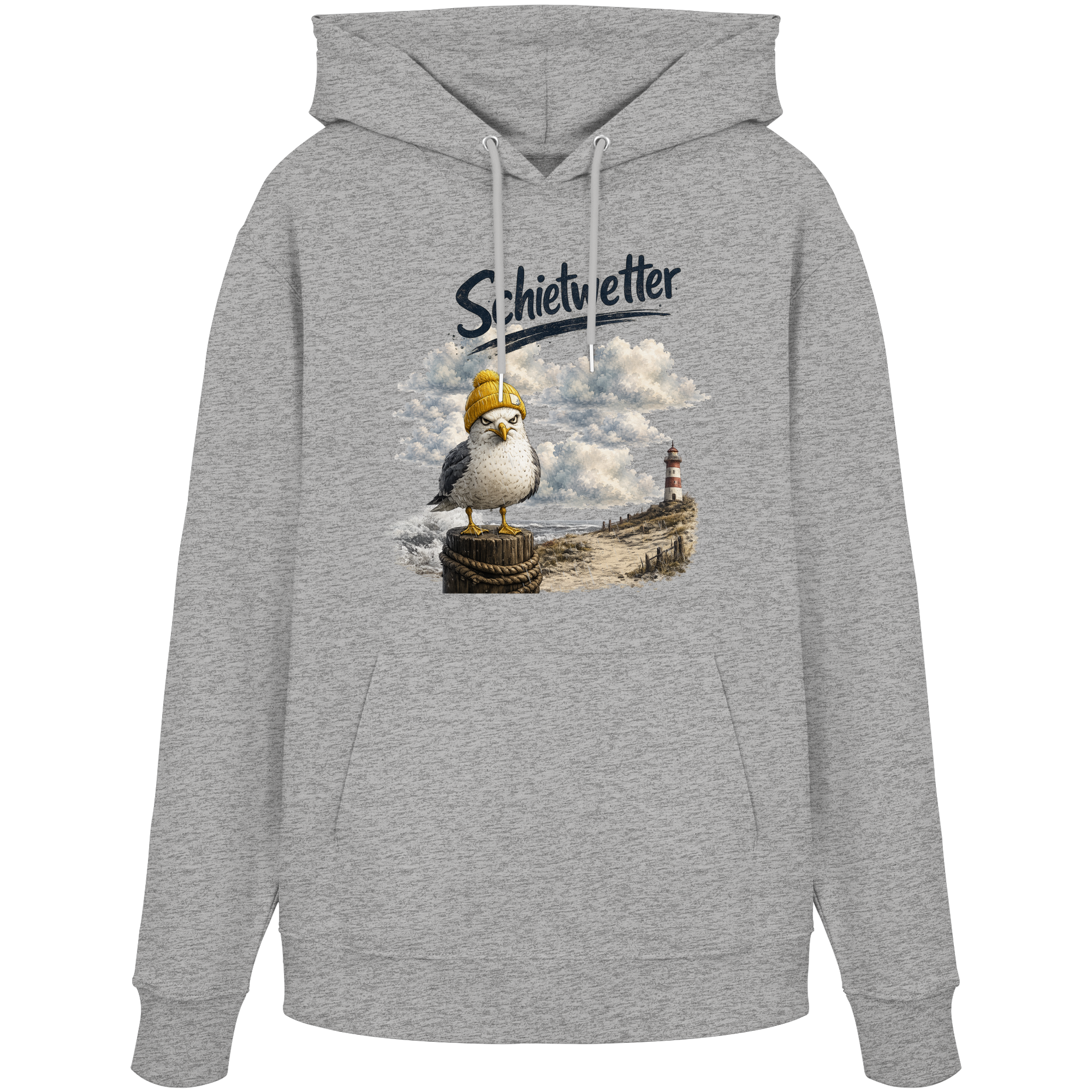 Möwe - Schietwetter - Ostsee - Leuchtturm - Maritimes Küsten Motiv - Für Ostsee und Nordsee - Fans - Organic Hoodie