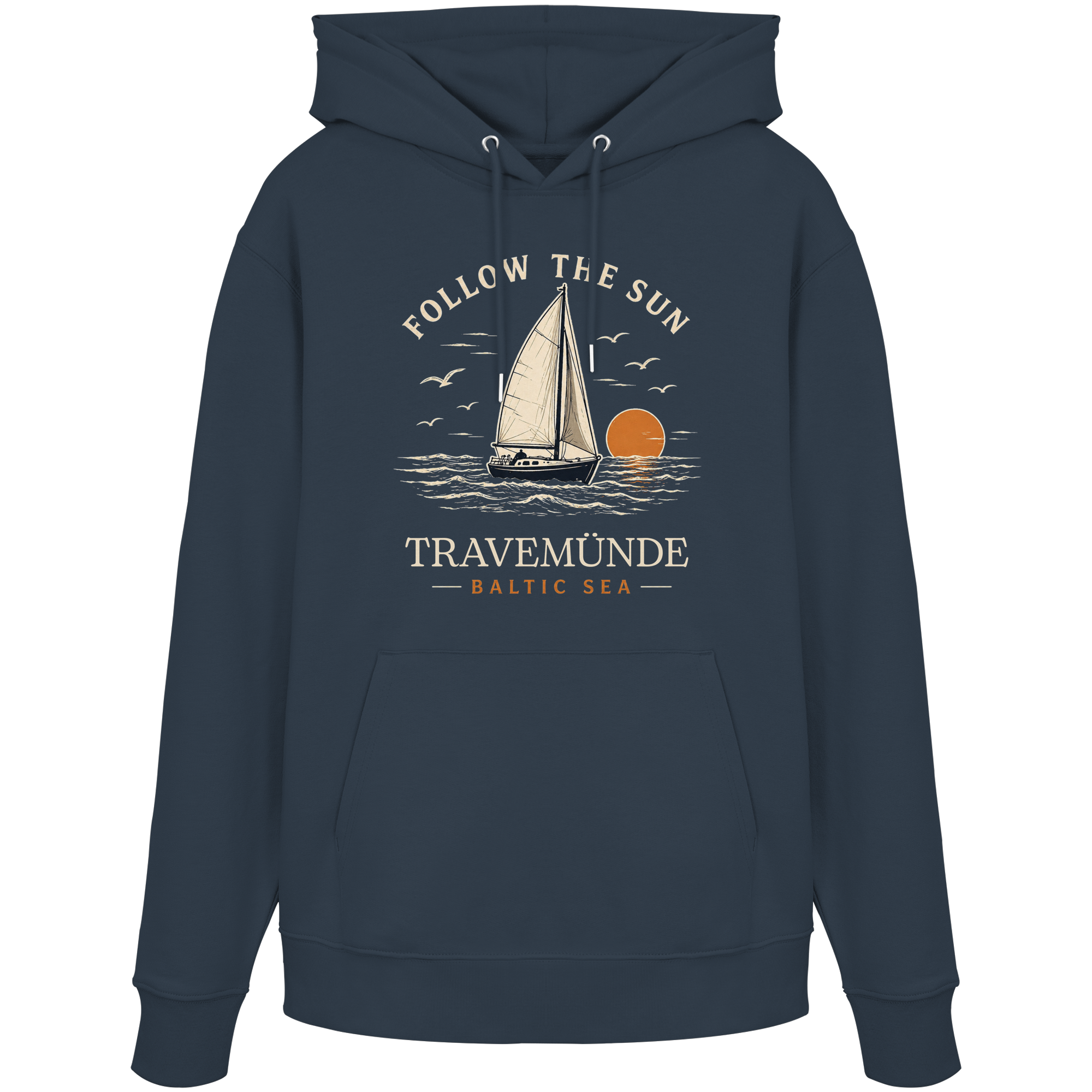 Travemünde Follow The Sun Dark Edition Hoodie aus 100 % Bio-Baumwolle