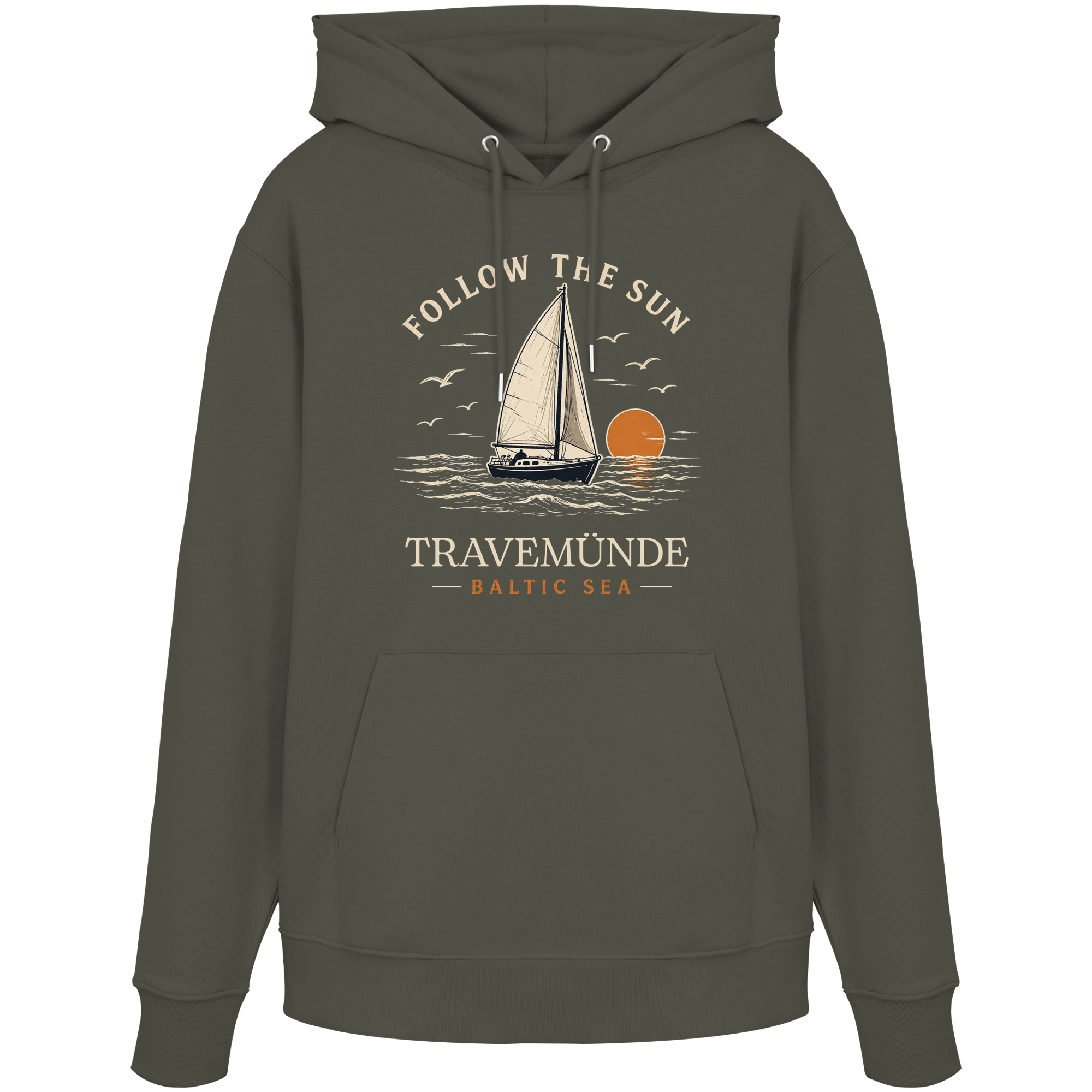 Travemünde Follow The Sun Dark Edition Hoodie aus 100 % Bio-Baumwolle