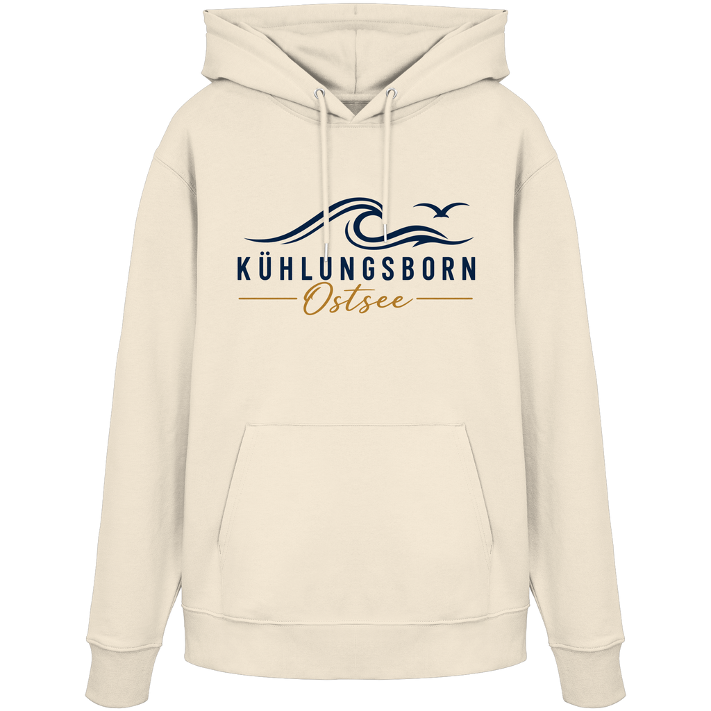 Kühlungsborn Baltic Waves Bio-Unisex-Hoodie Light Edition in Natural Raw – originales Shirtigo-Frontmockup