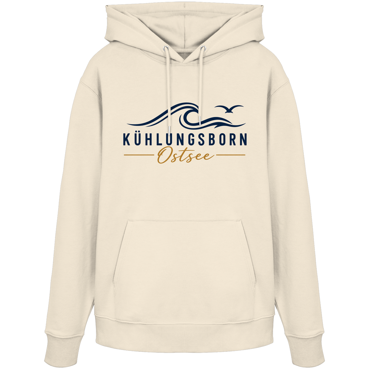 Kühlungsborn Baltic Waves Bio-Unisex-Hoodie Light Edition in Natural Raw – originales Shirtigo-Frontmockup