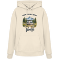 Bio Hoodie Kapuzenpullover in Natural Raw mit Escape Explore Repeat Vanlife Motiv – Produktansicht mit Frontprint
