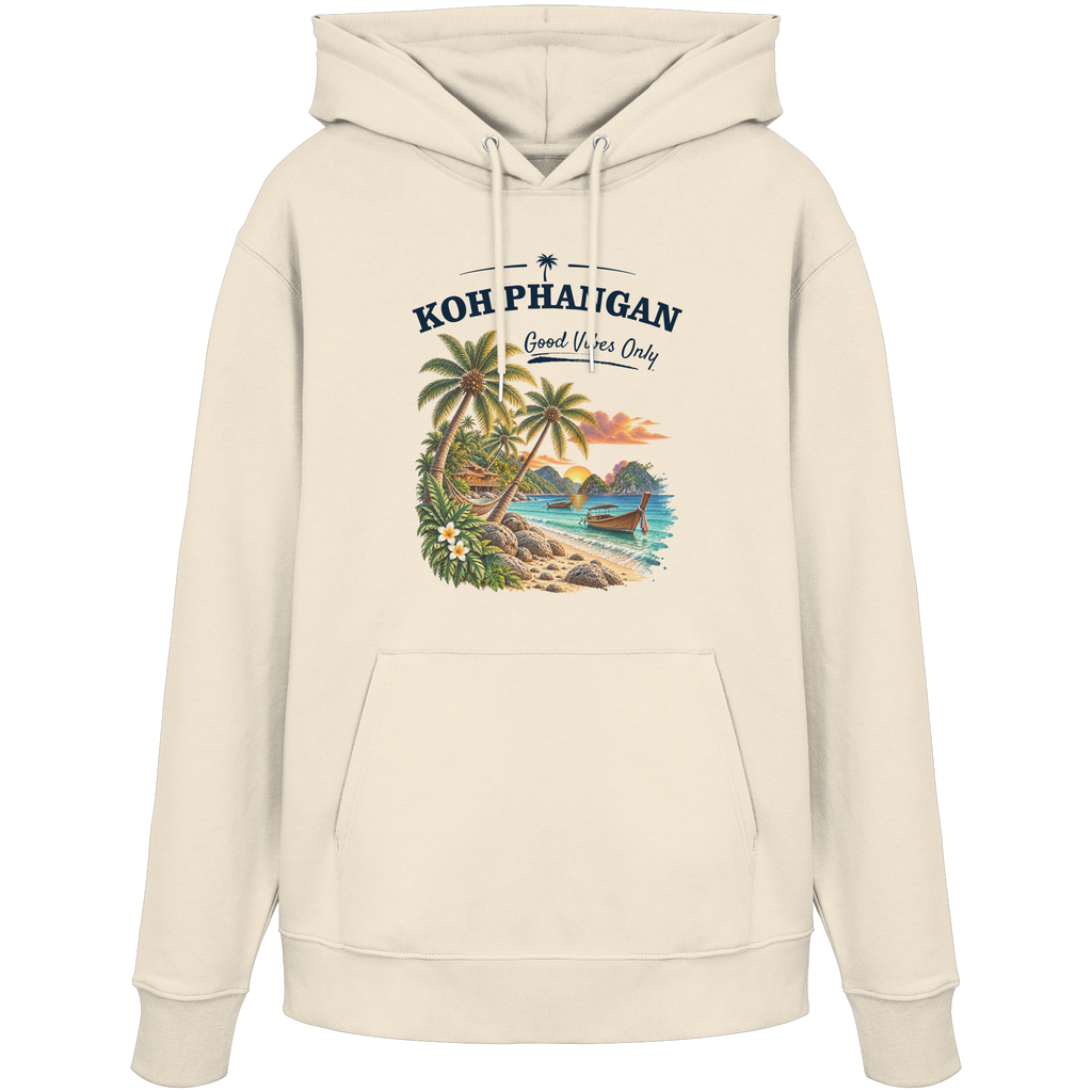 Koh Phangan Good Vibes Only – Bio Hoodie – Original-Mockup organic hoodie natural raw mit Frontprint